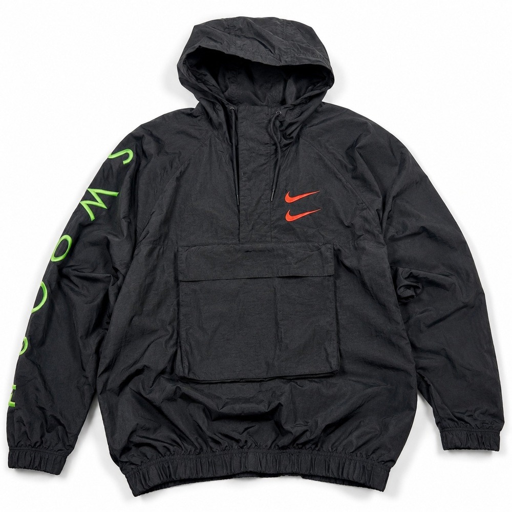 Nike Double Swoosh Woven Anorak Jacket Black Hooded Pullover Men's Large